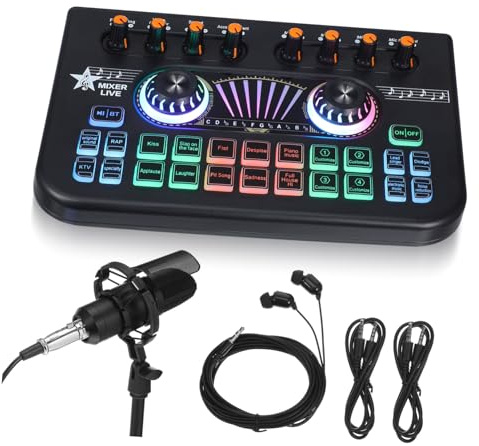 Angoily Carte Son Micro Studio Mélangeur et Changeur de Voix pour Enregistrement Podcast Streaming en Métal et Plastique