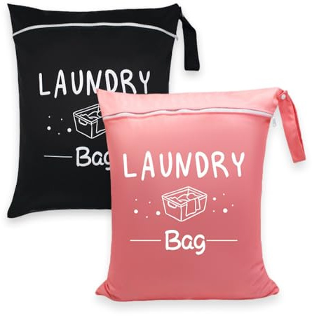 MSLSOZ Lot de 2 sacs à linge de voyage avec poignée à bouton-pression, sacs à linge de voyage pour vêtements sales avec fermeture éclair, adaptés pour la famille, la natation, le fitness, le dortoir