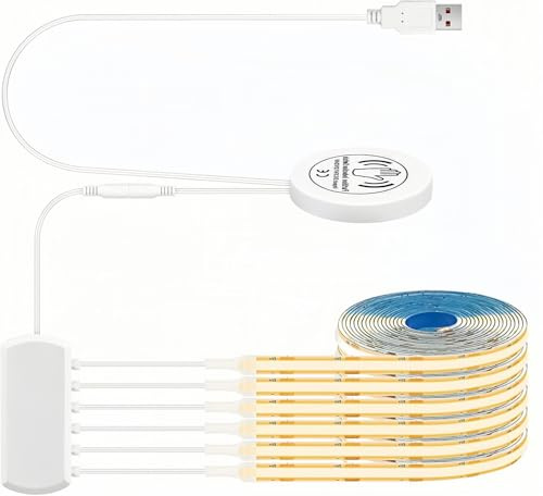 Guangyu 6 rullar med 1 m LED COB-remsor, varmvitt, 5 V, USB, justerbar, med ljusstyrkekontroll, strömbrytare för akustiska paneler, skyltfönster, underskåpsbelysning