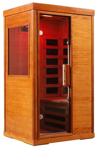 Nobisilsan Infrared Indoor Dry Sauna Room with Bluetooth Music, 7-Color Therapy Lights, 6 Low EMF Carbon Heating Panels, Natural Solid Wood Cabin & LCD Touch Control