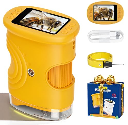 Microscopio para Niños, Microscopio Digital, Pantalla IPS de 2.0'', 50-1000x, 8 Luces LED, USB Recargable, Regalos Niños Niñas 3 4 5 6 7 8 Años