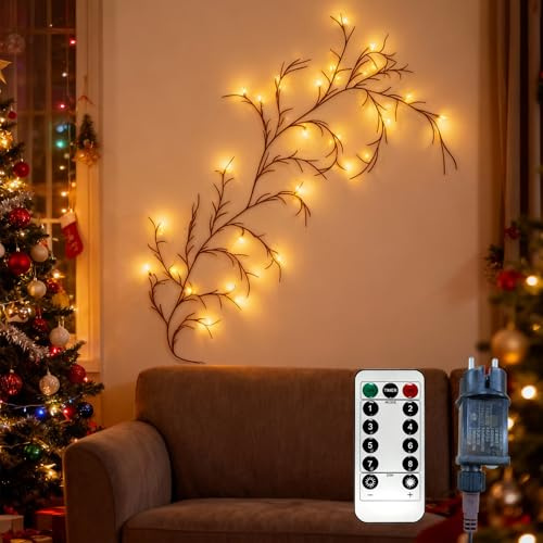 Huracan Lichterkette Willow Vine, 2.3m 144 LED Weidenrebe Baum Lichter, 8 Modi Biegbare Künstliche Baumzweige Warmweiß, LED Lichterzweige Wanddeko lnnen für Schlafzimmer Wohnzimmer
