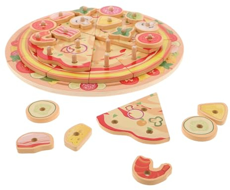 Mikinona Holzpizza-Spielzeug für Junge Mädchen Pizzaspielzeug aus Holz Küchenspielzeug Holzspielzeug Spielzeugessen Holzlebensmittel-Spielzeug Spiellebensmittel-Set Rollenspiele