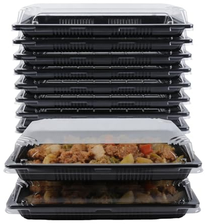 10-Pack Reusable Sandwich & Serving Platters with Clear Lids for Effortless Party Serving, Buffets, Events & Meal Prep – 24.5 x 15 x 4.5 cm