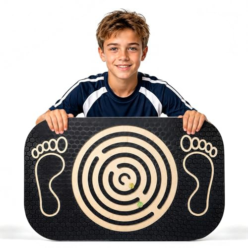 HOTGOSP Balance Board Holz mit Labyrinth, Gleichgewichtstrainer Balancierbrett für Kinder, Wackelbrett für Fitness und Yoga, Balanceboard mit Kugellabyrinth für Interaktive Familiensport
