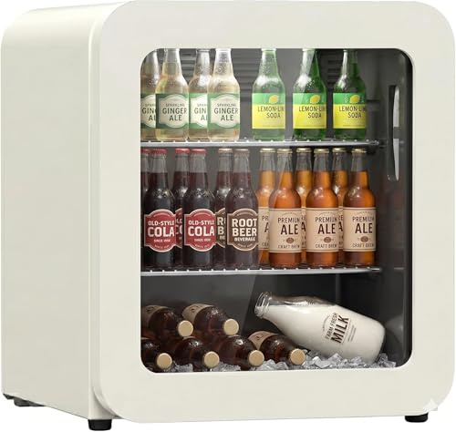 °CUBES Retro kylskåp, 48 l, gräddvit, kompakt minikylskåp för hem, kontor, kiosk och hotell- och restaurangbranschen, tyst dryckeskylskåp för kök, hemmakontor, spelrum och hotell