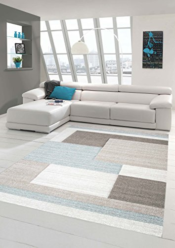 Traum Designer Moderner Wohnzimmer Teppich, Karo Muster in Pastellfarben (Grau, Beige, Blau), 160x230 cm