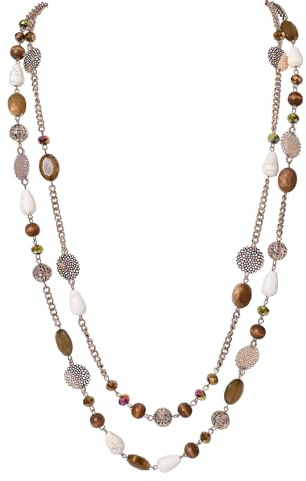 Bocar Long Necklaces for Women Layered Statement Beaded Necklace Costume Jewellery with Crystal Wood Acrylic Beads Chunky Boho Chains for Ladies Party Gifts(NK-10084-Brown)