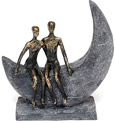 Brillibrum Design Skulptur Liebespaar Mond Schaukel aus Polyresin gefertigt Bronze farbende Kunst Figur Freundschaft Statue Moon Liebevolle Deko (Variante 1)