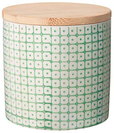 Bloomingville Dose Carla Aufbewahrung Behälter Luftdicht Ø 10 x H 10 cm, Grün, Keramik, Bambus, 400 ml