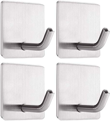 Handtuchhaken 4 Stück Handtuchhalter Wandhaken Klebehaken Selbstklebend aus Edelstahl, Ohne Bohren, Rostfrei, Haken für Bad Küche Toilette Büro