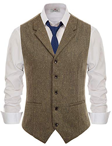 Paul Jones Herren-Weste mit Fischgrätenmuster, Tweed, taillierter Kragen, schmale Passform - Braun - X-Large