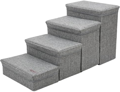 Haustierstufen – Hundestufen Für Sofa | Hundetreppe Fürs Bett | Zusammenklappbare Haustiertreppe | Hundecouch-Stufen, Welpenbett-Treppen | Faltbare Hundehüttentreppe Mit 3 Aufbewahrungsboxen, Nicht Re