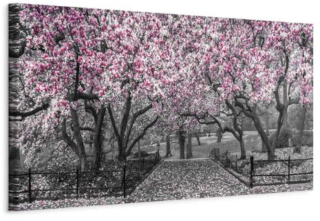 murando - Wandbilder XXL Bäume 150x50 cm 1 tlg - Wand Deko Vlies Leinwand Bilder Groß Wanddeko Wohnzimmer Schlafzimmer Kunstdrucke Panoramabild - Blumen grau pink rosa Landschaft