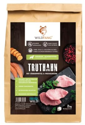 Wildfang® Trockenfutter für Hunde 2kg – Premium Hundetrockenfutter mit Truthahn, Getreidefrei & glutenfrei natürliche Zutaten, ohne Zuckerzusatz, für Senioren Hunde – 1er Pack