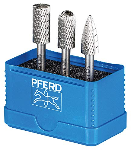 PFERD Juego de fresas HSS 3 piezas | dentado 3, diámetro 12 mm, diámetro del vástago 6 mm | 22900811 – universal para acero, hierro fundido y hierro fundido