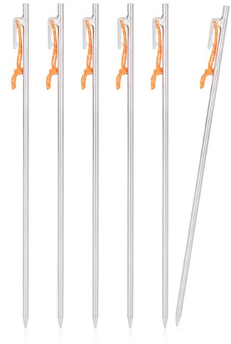 iBasingo 40cm Titanlegierung Zeltnägel 6 Stück Ti4012P | Rund Massiv Ultraleichte Camping Heringe für Fels, Sand, Schlamm & Rasen