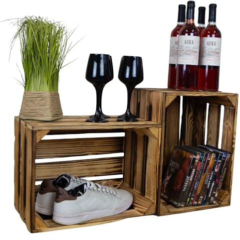 Holzkiste Bella geflammt40 x 30 x 25cm Weinablage Weinaufbewahrung Kindeschuhregal Bücherregal Ablageregal Möbel-Kiste | Wein-Kiste | Obst-Kiste | Apfel-Kiste (2er set, Bella ohne)