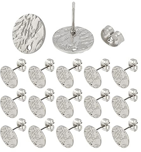 UNICRAFTALE 50Stk Ohrstecker Zubehör 12mm Metall Flache Runde Rohlinge Edelstahl DIY Ohrring Set Für Schmuckherstellung