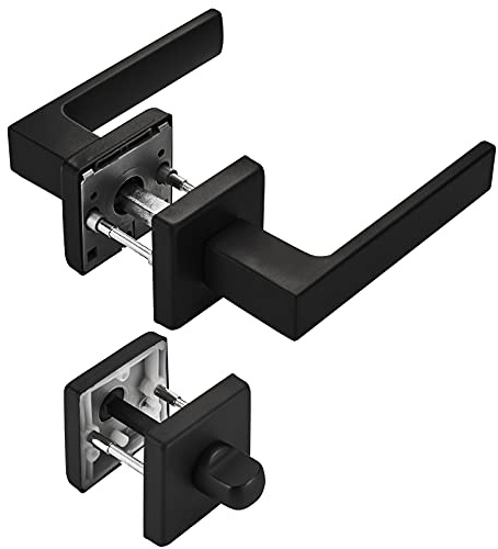 Türdrücker CUBE schwarz für Bad WC Türen 120 x 22 mm Vierkant 8 x 8 mm | Rosettengarnitur Türbeschlag von SOTECH