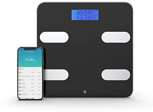 WottoCare - Báscula de Baño Inteligente | Control Preciso de Peso y Grasa Corporal | 18 Mediciones Esenciales | Hasta 8 Usuarios | Sincronización con Google Fit y Apple Health | Negro