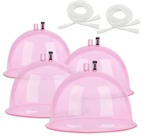 weiwei Lot de 2 ventouses de thérapie sous vide XL 180 ml et 210 ml (21,3 cm et 18,3 cm de diamètre) avec tuyau en Y pour levage des fesses, massage du corps (rose)