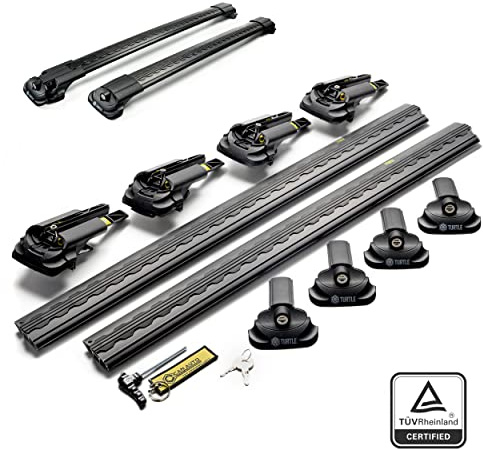 Turtle AIR1 | Dachgepäckträger Dachträger | Kompatibel mit Volkswagen Touran 2010-2015; Dient der Montage von Dachboxen, oder Dachfahrradträger, Leiter | Robuste Konstruktion aus Aluminium | TÜV