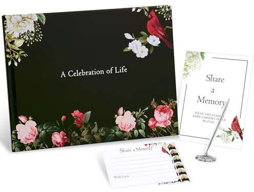 BADAWEN Libro de visitas funerario, libro de invitados de tapa dura, libro de invitados para decoración del registro del servicio conmemorativo, bolígrafo plateado y letrero de mesa de memoria