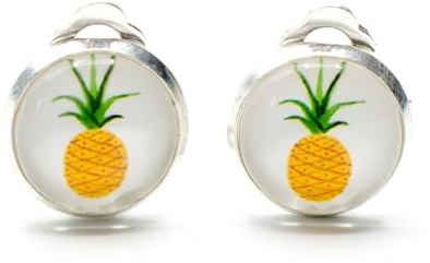 Miniblings Clips d'oreilles en forme d'ananas Cabochon Fruits Exotiques Vacances d'été – Bijoux tendance faits à la main I Boucles d'oreilles, 13mm, Verre, papier, métal, Non connu