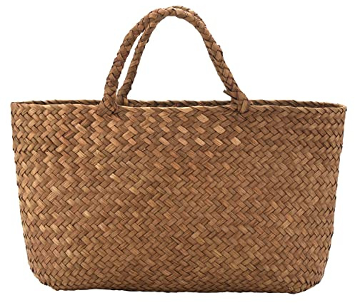 Vycowb Borsa di Paglia Casual Donna Tote Borsa da Giardino Rattan Tessuto Fatto a Mano, Marrone, Un Tamaño