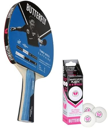 Butterfly Timo Boll Tischtennis Set Sapphire | Tischtennisschläger + Tischtennisbälle | Tischtennisset | ITTF Addoy Belag | Hobby- & Freizeitspieler