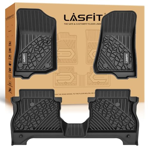 LASFIT Floor Mats for Jeep Gladiator JT 2020-2025 2026 All Weather TPE Custom Fit Pickup Truck Mats Floor Liners 1st & 2nd Row, Black