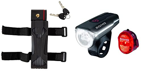 ABUS Faltschloss Bordo uGrip 5700 ST mit Schlosstasche - Schwarz & SIGMA SPORT - LED Fahrradlicht Set AURA 60 und NUGGET II | StVZO zugelassenes, akkubetriebenes Vorderlicht und Rücklicht