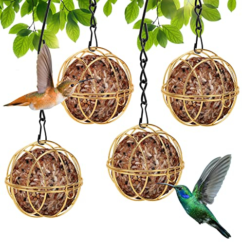 Geichan 4 x Meisenknödel-Futterspender zum Aufhängen, Metall-Fettball-Vogelhalter mit 4 S-förmigen Haken für den Außenbereich, Garten, Wildtiere, kleine Vögel, Spatz