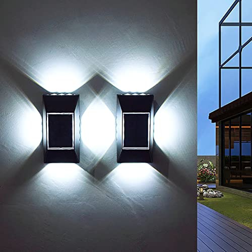 Sunboia Wandleuchten für den Außenbereich, 2 Stück, Solarleuchten für den Außenbereich, IP65 wasserdicht, 12 LED-Wandleuchten, Solarzaunlichter für Terrasse, Weg, Schritt, Landschaft, Hof, Dekoration,