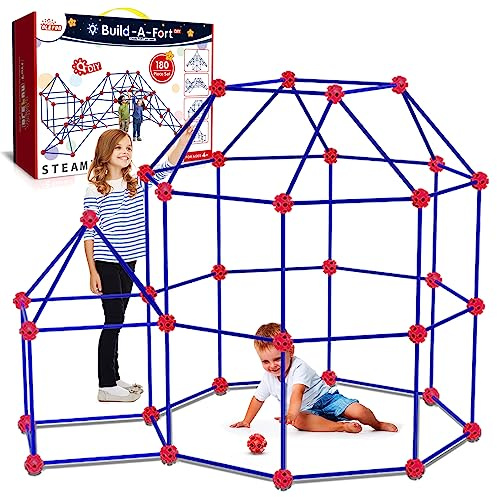 OleFun 180 Pack Fort Building Kits for Kids 4, 5, 6, 7, 8+ Year Old Boys & Girls, Creative STEM Building Toys for DIY Castles, Tunnels, Play Tent, Ideal Gifts for Aged 5-8