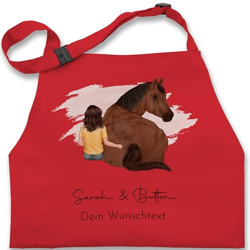 Geschenk mit Namen personalisiert by Shirtracer - Kinderschürze Schürze Kinder Jungen - Pferd - Pferdemädchen Namen - Pferde Mädchen Geschenk