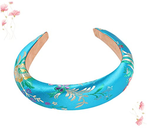 Beavorty Blumen Haarband Mit Stickerei Stirnband Blau Für Damen Und Mädchen Breiter Rand Kopfschmuck Modischer Haarschmuck