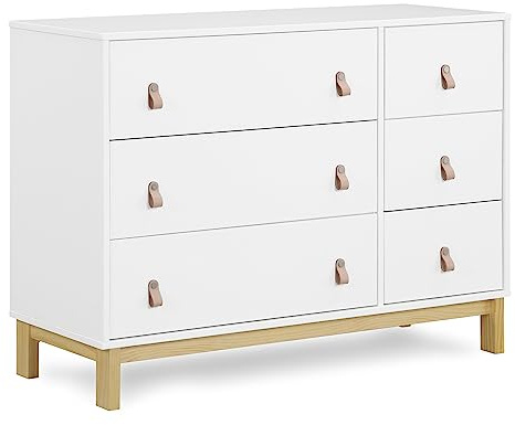 GAP babyGap Legacy 6 Drawer Dresser with Leather Pulls and Interlocking Drawers - Greenguard Gold Certified, Bianca White/Natural