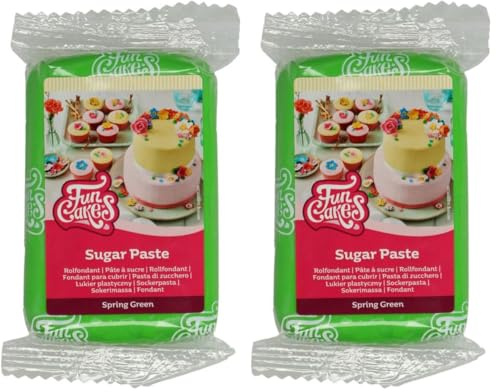 FunCakes Pâte à Sucre Spring Green: facile à utiliser, lisse, flexible, douce et pliable, parfaite pour la décoration de gâteaux, halal, casher et sans gluten. 250 g (Lot de 2)