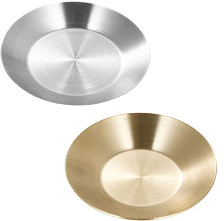 Cabilock 2 Piezas Plato De Condimento Plato De Especias Bandejas De Bocadillos Plato De Soja Tazones Para Mojar Salsa Platos De Fondue Metal Coreano Vajilla Acero Inoxidable