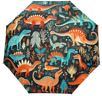 KAAVIYO Rot-Blaue Dinosaurier Regenschirm Auf-Zu Automatik Taschenschirm Winddichter Umbrella Klein Leicht Schirm Kompakt Schirme für Jungen Mädchen Reise Strand Frauen