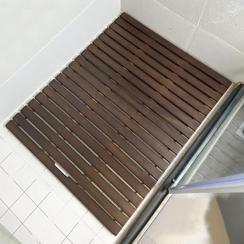 TICTJMRB Non-Slip Rectangular Wooden Bath Mat,Waterproof Bamboo Shower Mat,Wooden Shower Mat,Black Walnut Bamboo Bath Mat,Wooden Toilet Doormats,Floor Accessories,for Inside or Outside (140x60cm/55x2
