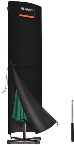 HEIMUNI Sonnenschirm Schutzhülle Ampelschirm Schutzhülle 3 bis 5 M Große Sonnenschirm Abdeckung, Wetterfeste UV-Anti Winddicht und Schneesicher Abdeckhauben für Sonnenschirme mit Stab, 295x80/80cm