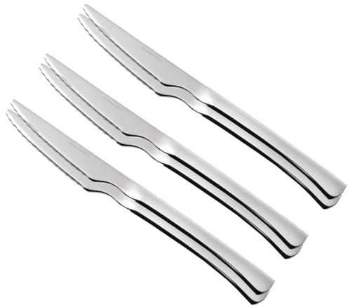 Acan Tradineur - Pack de 6 Cuchillos Chuleteros, Acero Inoxidable, Cubiertos Clásicos de Mesa, Aptos para Lavavajillas - 22 cm