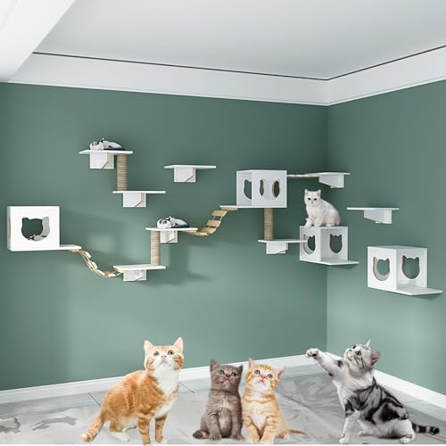 Wandmontiertes Katzenmöbel Wand, Stilvolles Katzen Kletterwand Set, Vielseitige Katze Wandelement, Platzsparend, Einfache Installation (Size : Style1)