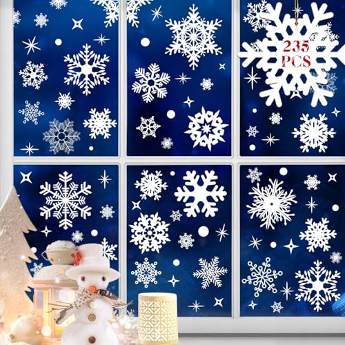 heekpek 235 Piezas Pegatinas Navidad Ventanas Pegatinas Copos de Nieve Decoracion Blanco Adornos de Navidad para Ventanas Reutilizables Pegatinas Cristal Navidad para Casa y Escaparate