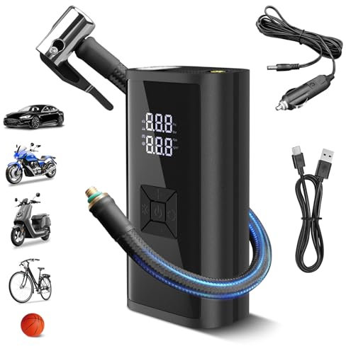Compresseur à Air Portatif,Lytool Mini Compresseur à Air Portatif Electrique 150PSI 12V DC,Gonfleur Pneus Voiture,avec Lumière LED,Accessoire Voiture pour Hommes,Vélo Moto Bicyclette Auto Boule Balle