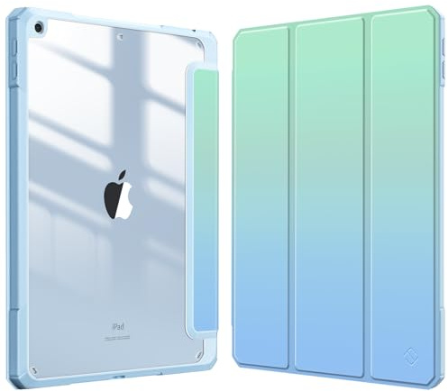 Fintie Hybrid Hülle für 10.2 Zoll iPad 9./8./7. Generation 2021/2020/2019 | Schutzhülle mit Stifthalter, Stoßfeste transparenter Hartschale auf der Rückseite, Auto Schlaf/Wach Funktion, Meeres Ombre