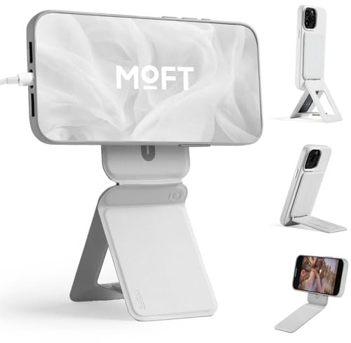 MOFT Handy Stativ Ständer, Magnetische Handy Ständer für Smartphone, MOVAS Veganes Leder Mini Stativ für iPhone 16/15/14/13/12 Serie mit Winkeleinstellung & Starken Magneten (Nebliges Grau)